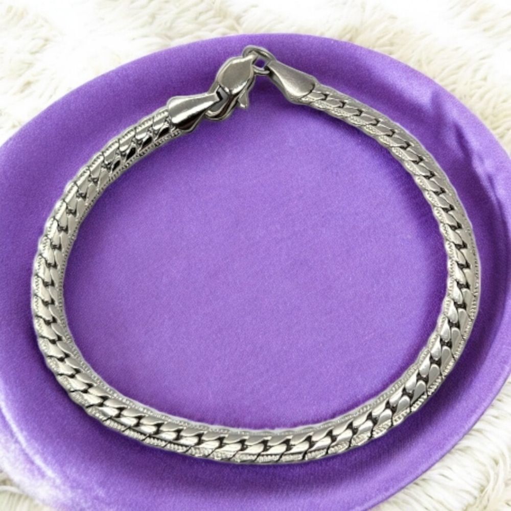 Snake Bone Link Chain Bracelet Silver Stainless Steel 6mm Minimal 7.5"